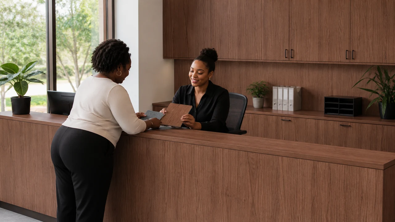Harvard Cherry applied to Reception desks